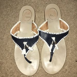 Jack Roger Tassel Sandals- White & Navy